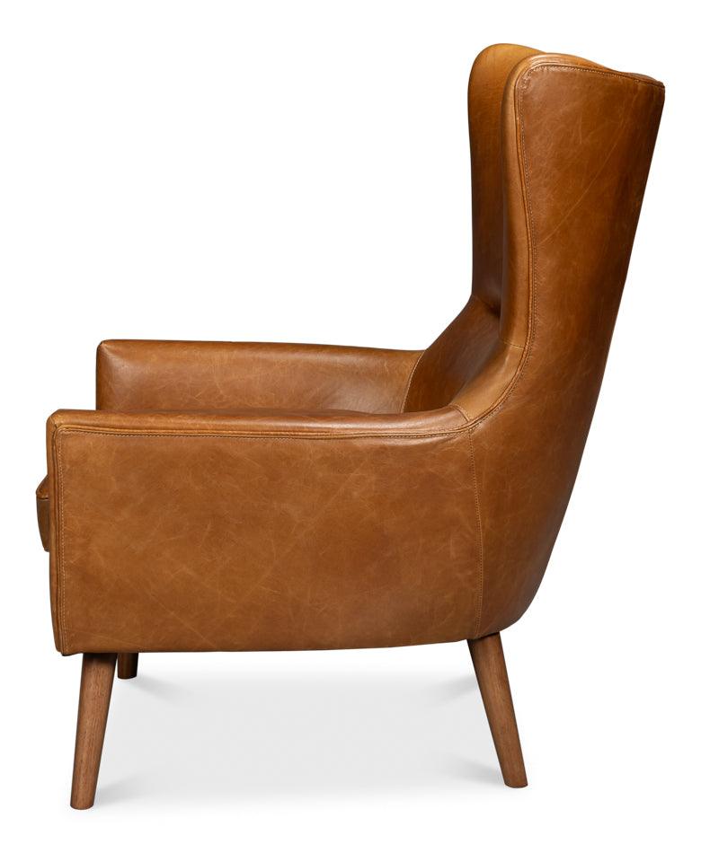 Patron Highback Wood and Leather Brown Armless Chair Club Chairs LOOMLAN By Sarreid