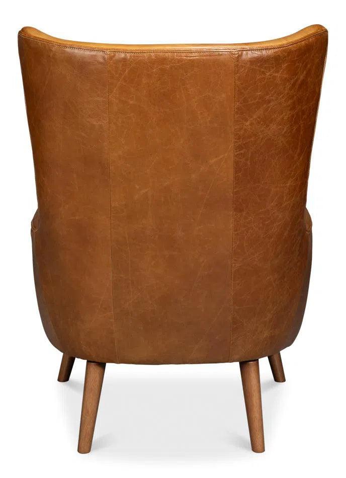 Patron Highback Wood and Leather Brown Armless Chair Club Chairs LOOMLAN By Sarreid