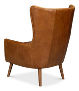 Patron Highback Wood and Leather Brown Armless Chair Club Chairs LOOMLAN By Sarreid