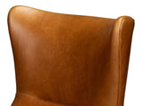 Patron Highback Wood and Leather Brown Armless Chair Club Chairs LOOMLAN By Sarreid