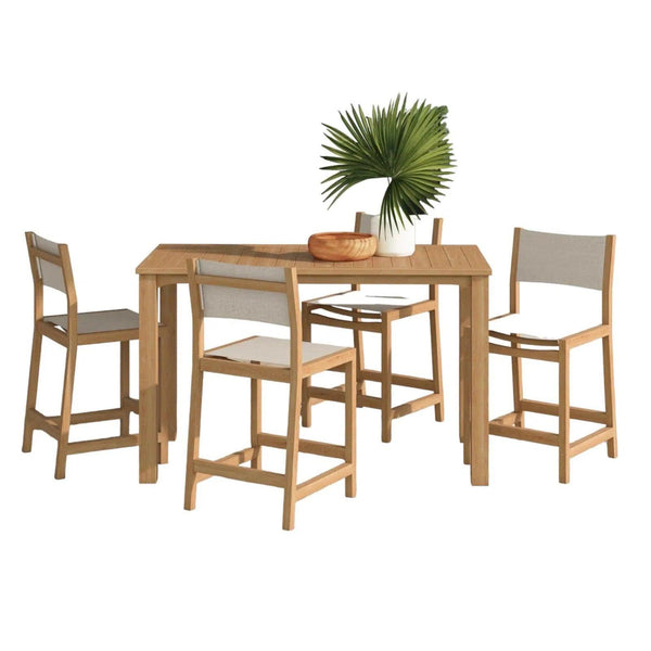 Pearl 5-Piece Counter Height Teak Outdoor Set Outdoor Counter Dining Sets LOOMLAN By HiTeak