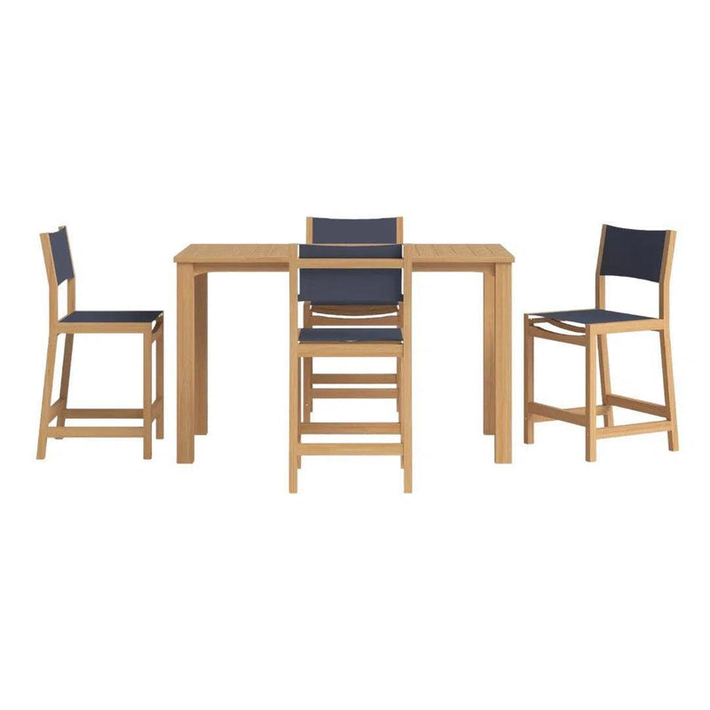 Pearl 5-Piece Counter Height Teak Outdoor Set Outdoor Counter Dining Sets LOOMLAN By HiTeak