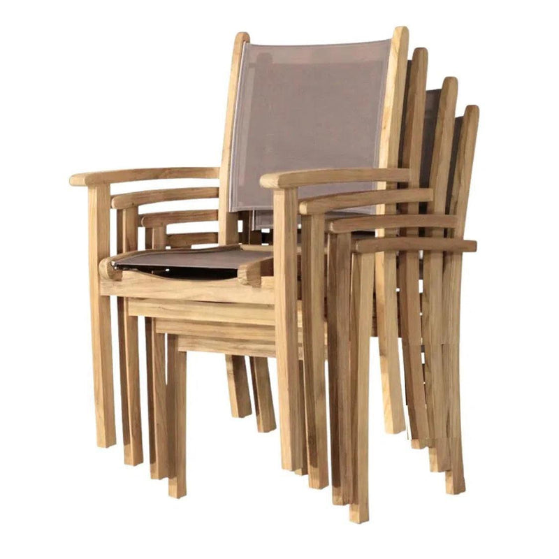 Pearl 5-Piece Square Teak Table Outdoor Dining Set with Stacking Armchairs Outdoor Dining Sets LOOMLAN By HiTeak