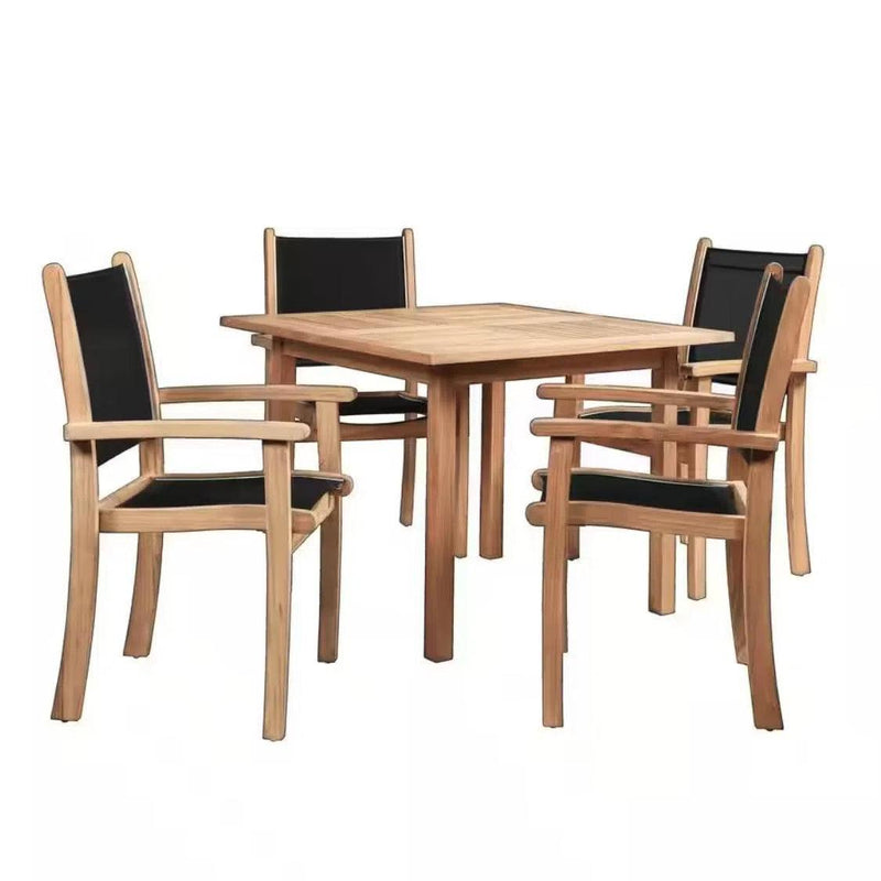 Pearl 5-Piece Square Teak Table Outdoor Dining Set with Stacking Armchairs Outdoor Dining Sets LOOMLAN By HiTeak