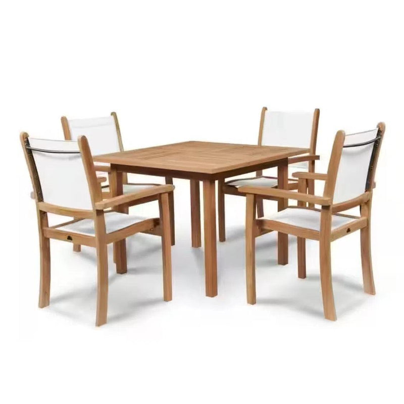 Pearl 5-Piece Square Teak Table Outdoor Dining Set with Stacking Armchairs Outdoor Dining Sets LOOMLAN By HiTeak