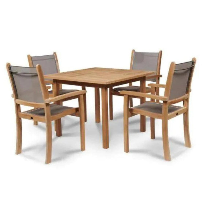 Pearl 5-Piece Square Teak Table Outdoor Dining Set with Stacking Armchairs Outdoor Dining Sets LOOMLAN By HiTeak