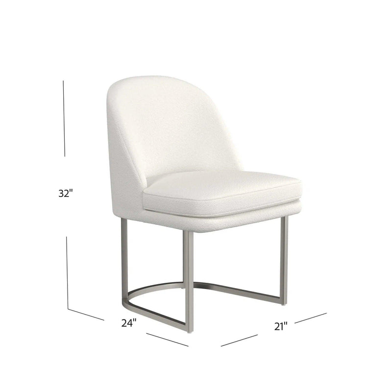 Pearl Metal and Polyester Fabric White Armless Dining Chair Dining Chairs LOOMLAN By Bassett Mirror