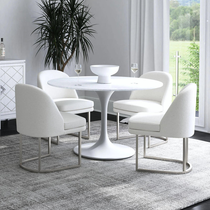 Pearl Metal and Polyester Fabric White Armless Dining Chair Dining Chairs LOOMLAN By Bassett Mirror