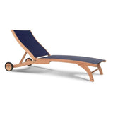 Pearl Teak Outdoor Reclining Chaise Lounger with Wheels Outdoor Cabanas & Loungers LOOMLAN By HiTeak