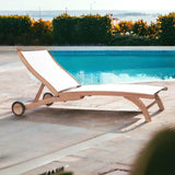 Pearl Teak Outdoor Reclining Chaise Lounger with Wheels Outdoor Cabanas & Loungers LOOMLAN By HiTeak