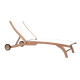 Pearl Teak Outdoor Reclining Chaise Lounger with Wheels Outdoor Cabanas & Loungers LOOMLAN By HiTeak