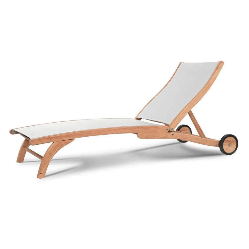 Pearl Teak Outdoor Reclining Chaise Lounger with Wheels Outdoor Cabanas & Loungers LOOMLAN By HiTeak