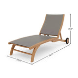 Pearl Teak Outdoor Reclining Chaise Lounger with Wheels Outdoor Cabanas & Loungers LOOMLAN By HiTeak