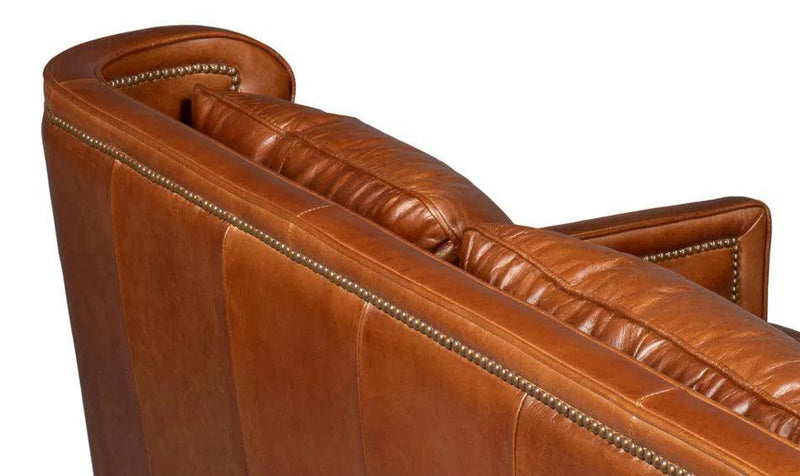 Philipe Distilled Leather and Wood Brown Sofa Sofas & Loveseats LOOMLAN By Sarreid