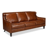 Philipe Distilled Leather and Wood Brown Sofa Sofas & Loveseats LOOMLAN By Sarreid