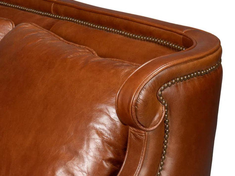 Philipe Distilled Leather and Wood Brown Sofa Sofas & Loveseats LOOMLAN By Sarreid