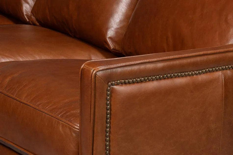 Philipe Distilled Leather and Wood Brown Sofa Sofas & Loveseats LOOMLAN By Sarreid