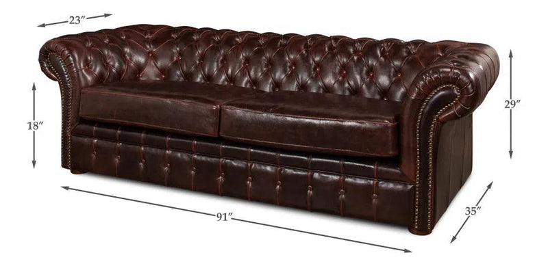 Piccadilly 3 Seat Chesterfield Sofa Club Leather Sofas & Loveseats LOOMLAN By Sarreid