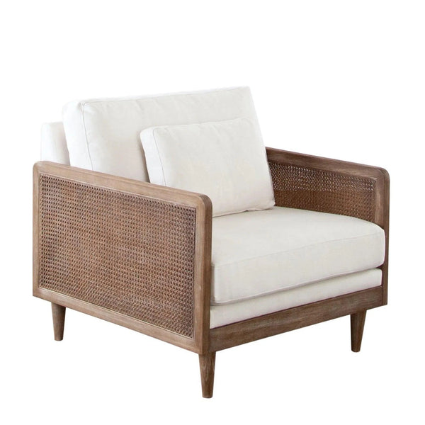 Piper Rattan and White Linen Fabric Arm Chair Club Chairs LOOMLAN By Diamond Sofa