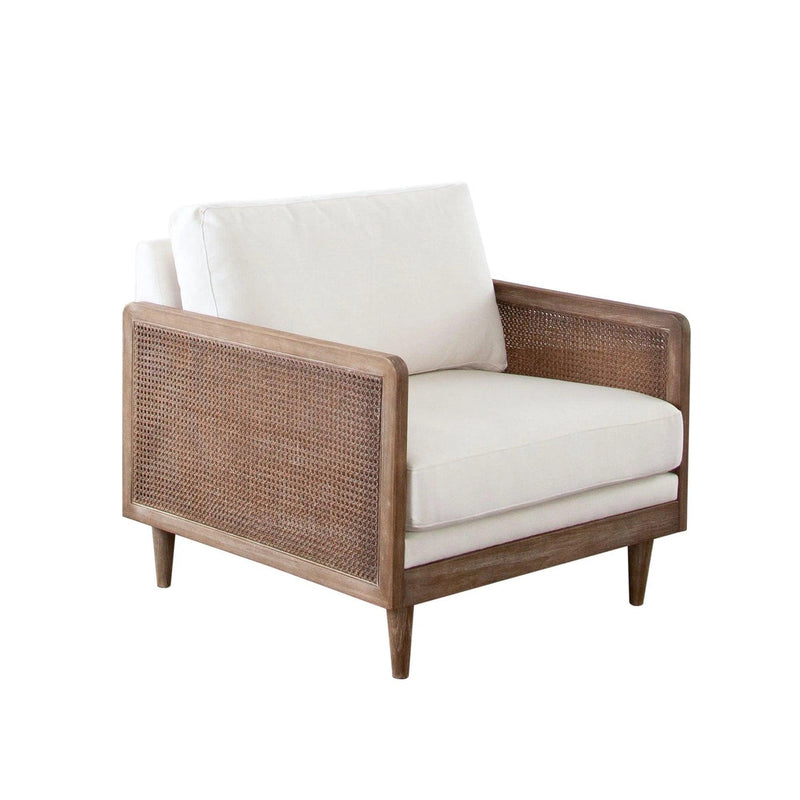 Piper Rattan and White Linen Fabric Arm Chair Club Chairs LOOMLAN By Diamond Sofa