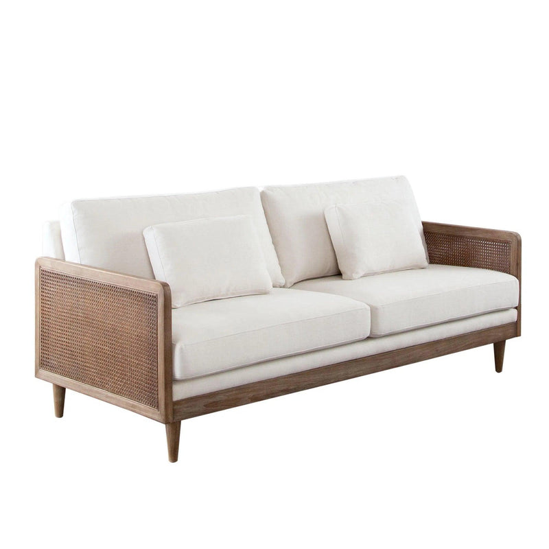 Piper Rattan and White Linen Fabric Sofa Sofas & Loveseats LOOMLAN By Diamond Sofa