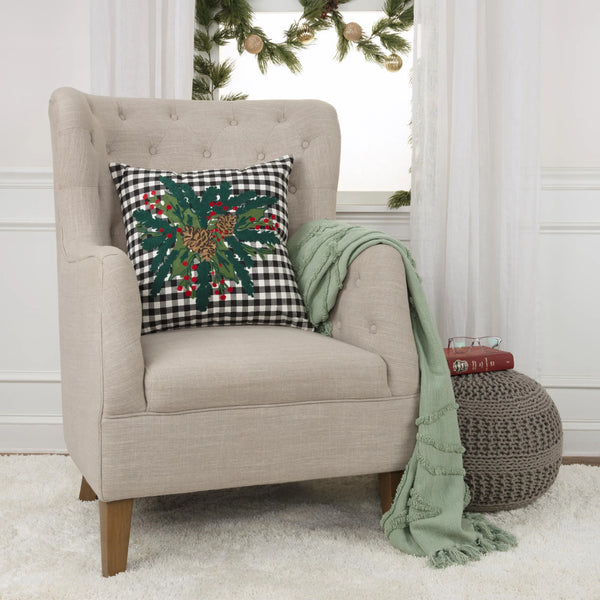 Plaid Green Throw Pillow With Down Insert Throw Pillows LOOMLAN By LOOMLAN