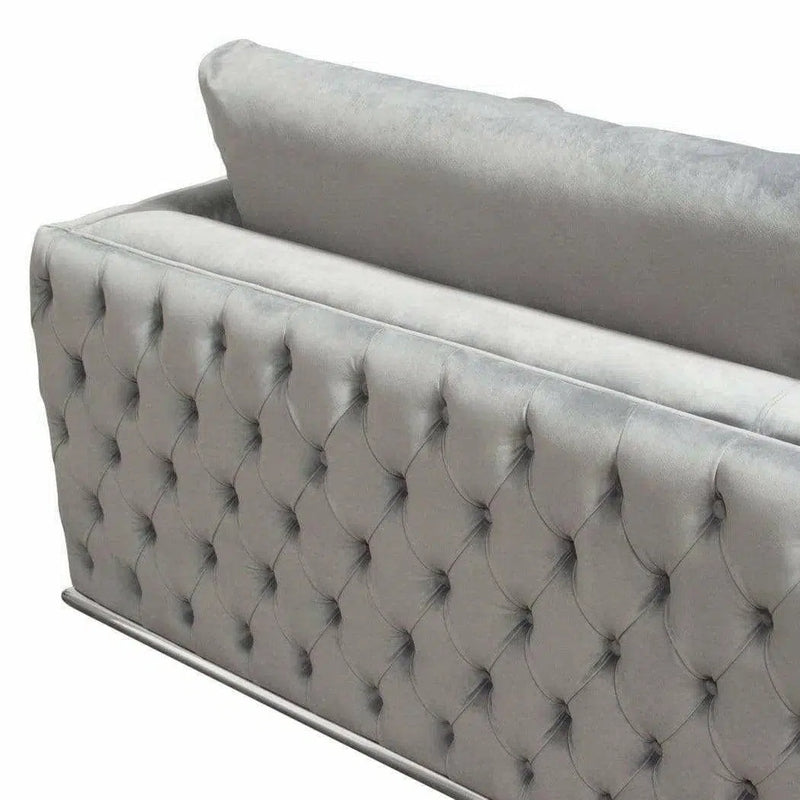 Platinum Grey Velvet Loveseat With Silver Metal Trim Sofas & Loveseats LOOMLAN By Diamond Sofa