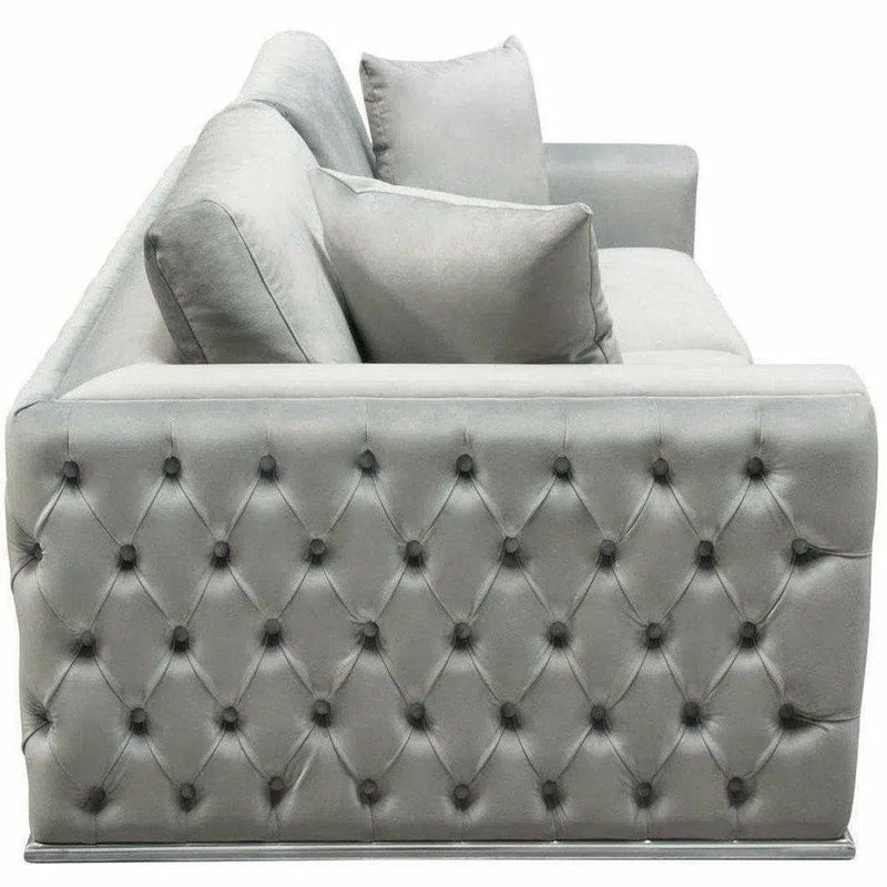 Platinum Grey Velvet Loveseat With Silver Metal Trim Sofas & Loveseats LOOMLAN By Diamond Sofa