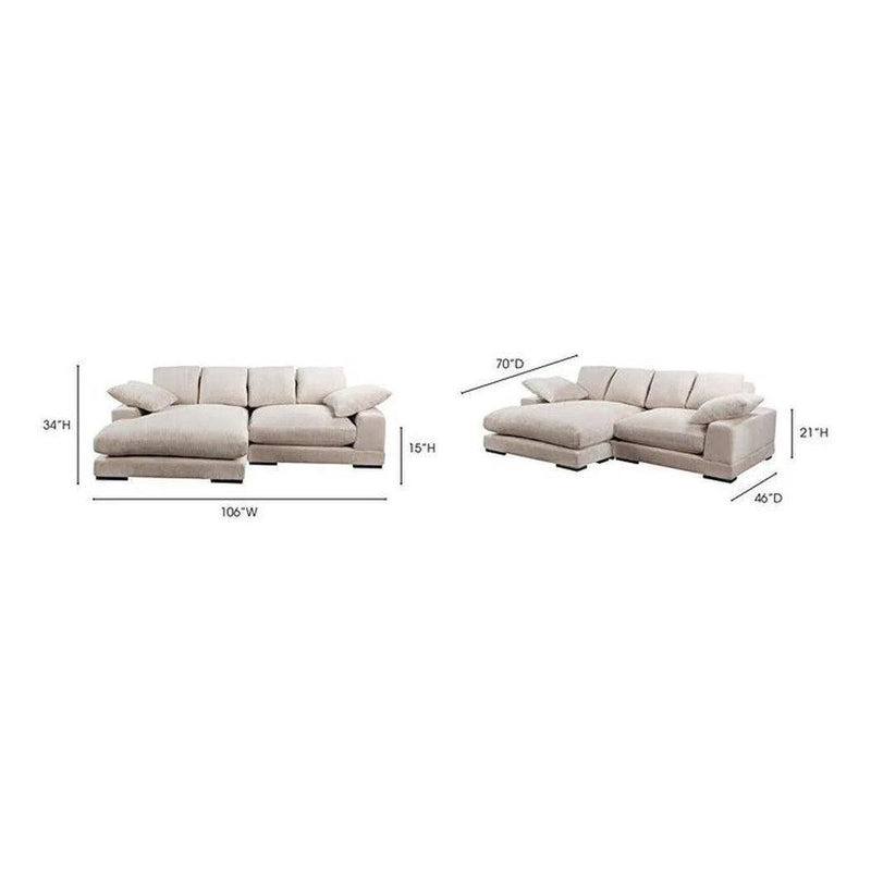 Plunge Cappuccino Cream Corduroy Reversible Sectional Sofa with Chaise Modular Sofas LOOMLAN By Moe's Home