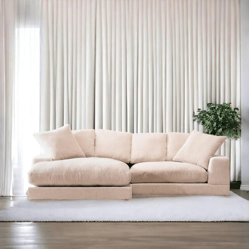 Plunge Cappuccino Cream Corduroy Reversible Sectional Sofa with Chaise Modular Sofas LOOMLAN By Moe's Home