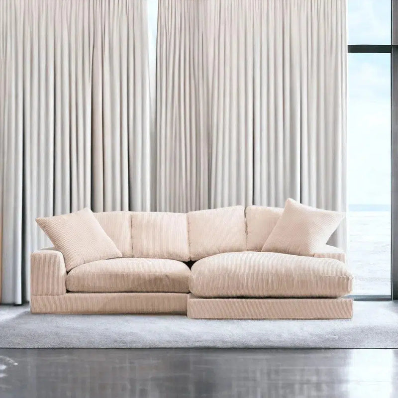 Plunge Cappuccino Cream Corduroy Reversible Sectional Sofa with Chaise Modular Sofas LOOMLAN By Moe's Home