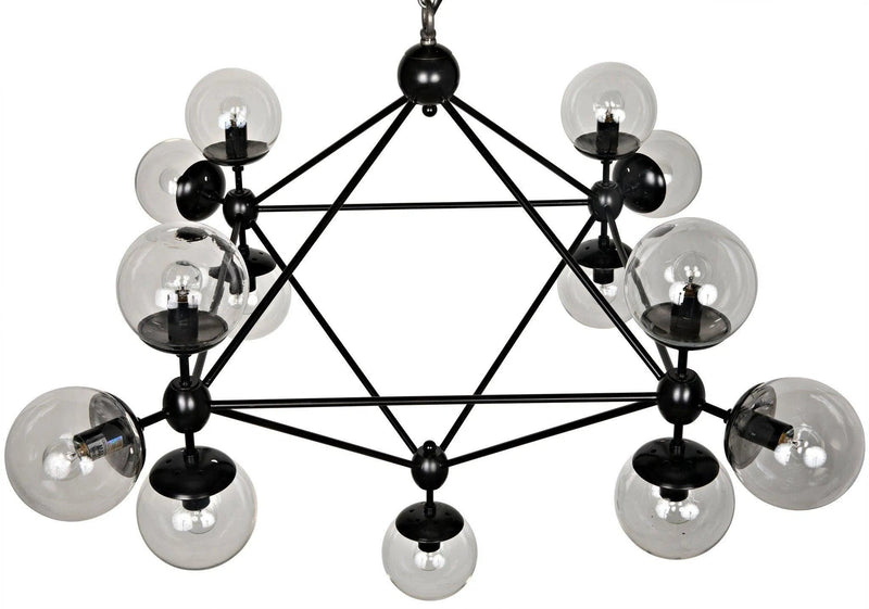 Pluto Black Steel and Glass Small Chandelier Chandeliers LOOMLAN By Noir