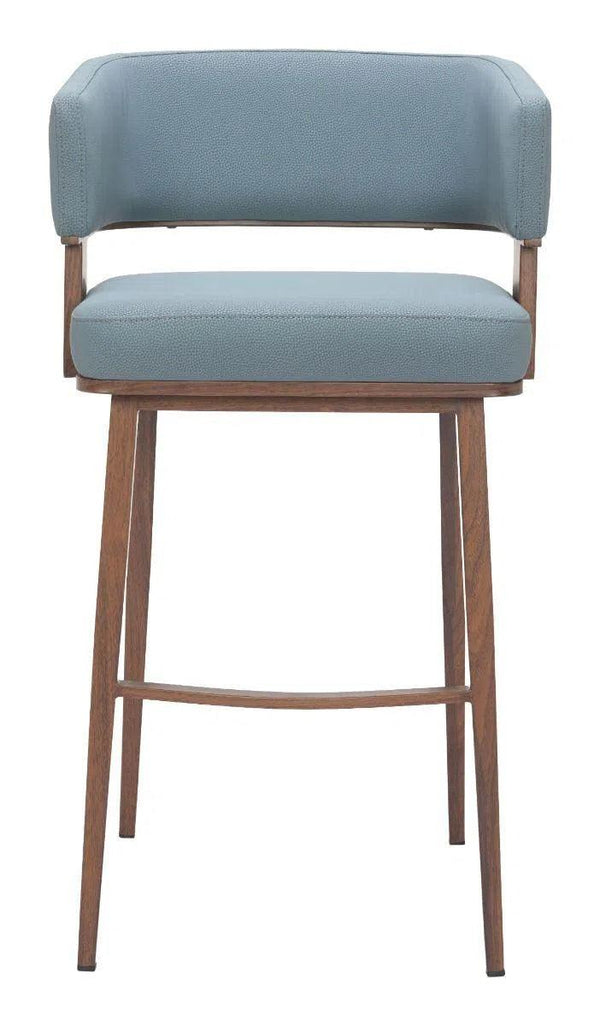 Poise Wood and Steel Blue Barstool (Set of 2) Bar Stools LOOMLAN By Zuo Modern