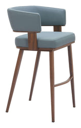 Poise Wood and Steel Blue Barstool (Set of 2) Bar Stools LOOMLAN By Zuo Modern