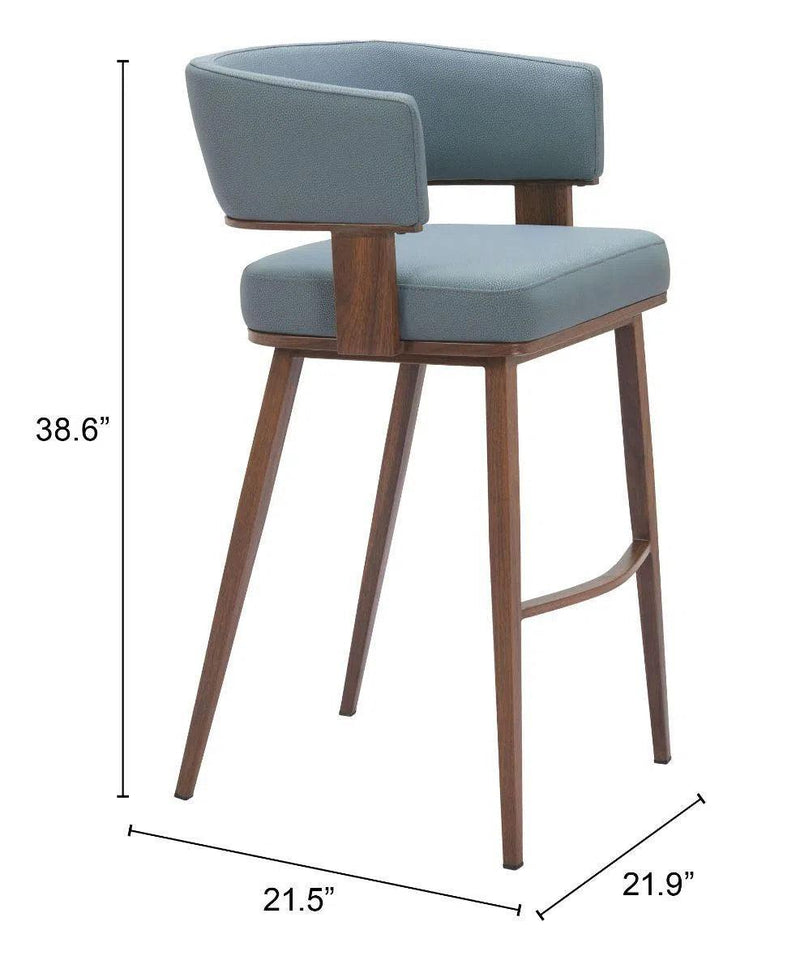 Poise Wood and Steel Blue Barstool (Set of 2) Bar Stools LOOMLAN By Zuo Modern