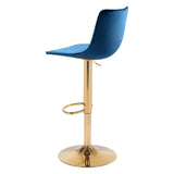 Prima Bar Chair Dark Blue & Gold Bar Stools LOOMLAN By Zuo Modern