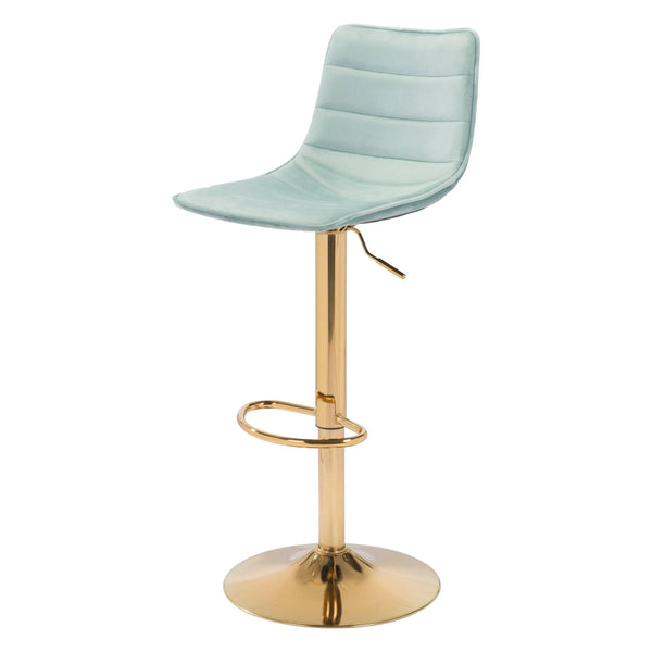 Prima Bar Chair Light Green & Gold Bar Stools LOOMLAN By Zuo Modern