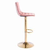 Prima Bar Chair Pink & Gold Bar Stools LOOMLAN By Zuo Modern