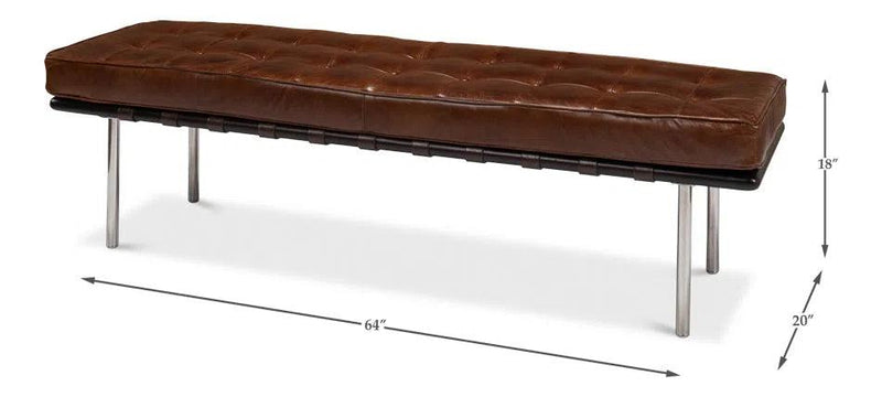 Prince Albert Bench Vintage Havana Leather Bedroom Benches LOOMLAN By Sarreid