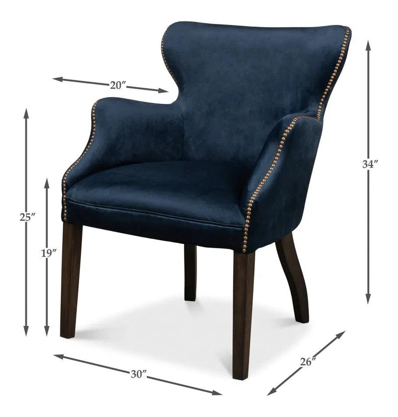 Princess Accent Chair Blue Velvet Accent Chairs LOOMLAN By Sarreid