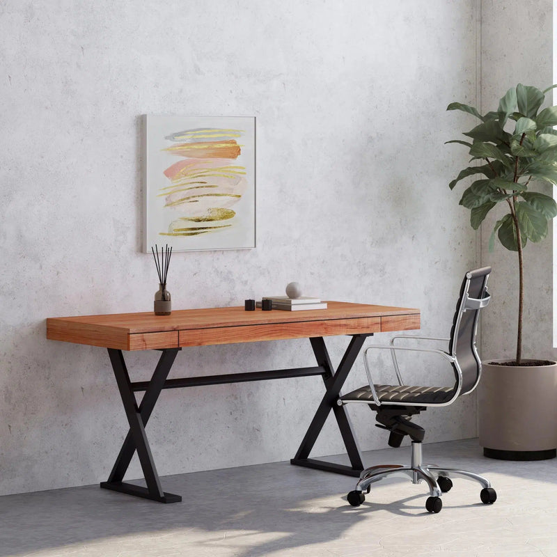 Profecto Modern Oak Wood Desk With Drawers Home Office Desks LOOMLAN By Moe's Home