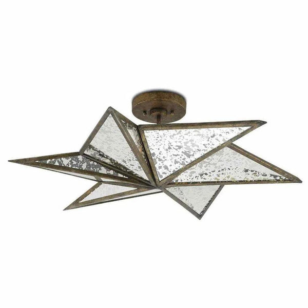 Pyrite Bronze Raj Mirror Stargazer Semi-Flush Flush Mounts LOOMLAN By Currey & Co