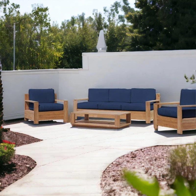 Qube 4-Piece Teak Outdoor Patio Deep Seating Set with Sunbrella Cushions Outdoor Lounge Sets LOOMLAN By HiTeak