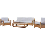 Qube 4-Piece Teak Outdoor Patio Deep Seating Set with Sunbrella Cushions Outdoor Lounge Sets LOOMLAN By HiTeak