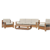 Qube 4-Piece Teak Outdoor Patio Deep Seating Set with Sunbrella Cushions Outdoor Lounge Sets LOOMLAN By HiTeak