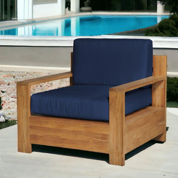 Qube Teak Outdoor Club Chair with Sunbrella Cushion Outdoor Lounge Chairs LOOMLAN By HiTeak