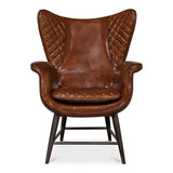 Quilted Vintage Havana Leather Wing Accent Chair Accent Chairs LOOMLAN By Sarreid