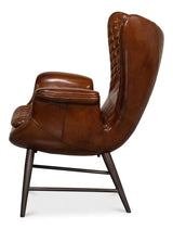 Quilted Vintage Havana Leather Wing Accent Chair Accent Chairs LOOMLAN By Sarreid