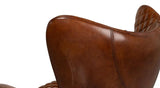 Quilted Vintage Havana Leather Wing Accent Chair Accent Chairs LOOMLAN By Sarreid