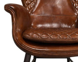 Quilted Vintage Havana Leather Wing Accent Chair Accent Chairs LOOMLAN By Sarreid